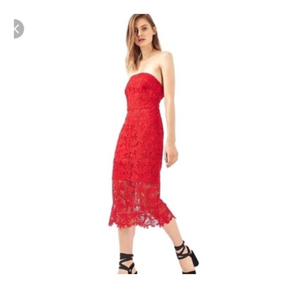 Topshop Red Lace Strapless Dress